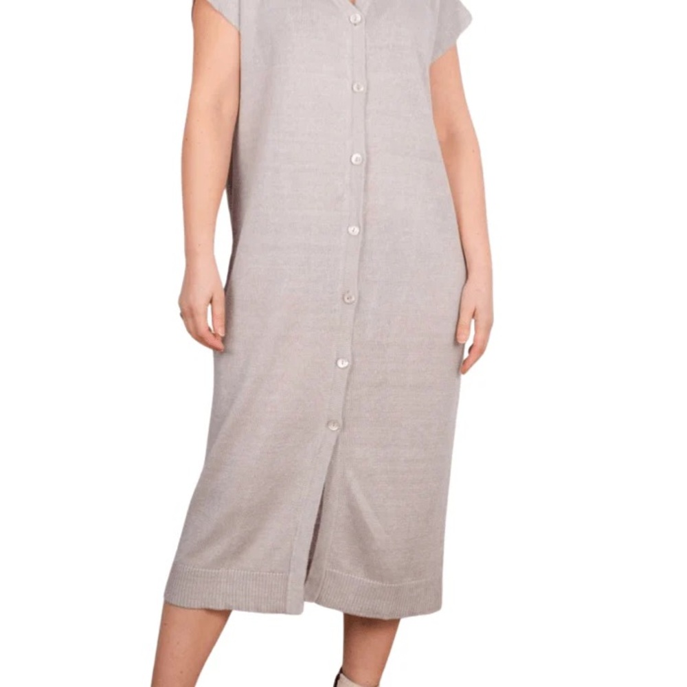 KINROSS CASHMERE LINEN BUTTON FRONT DRESS in Cafe small